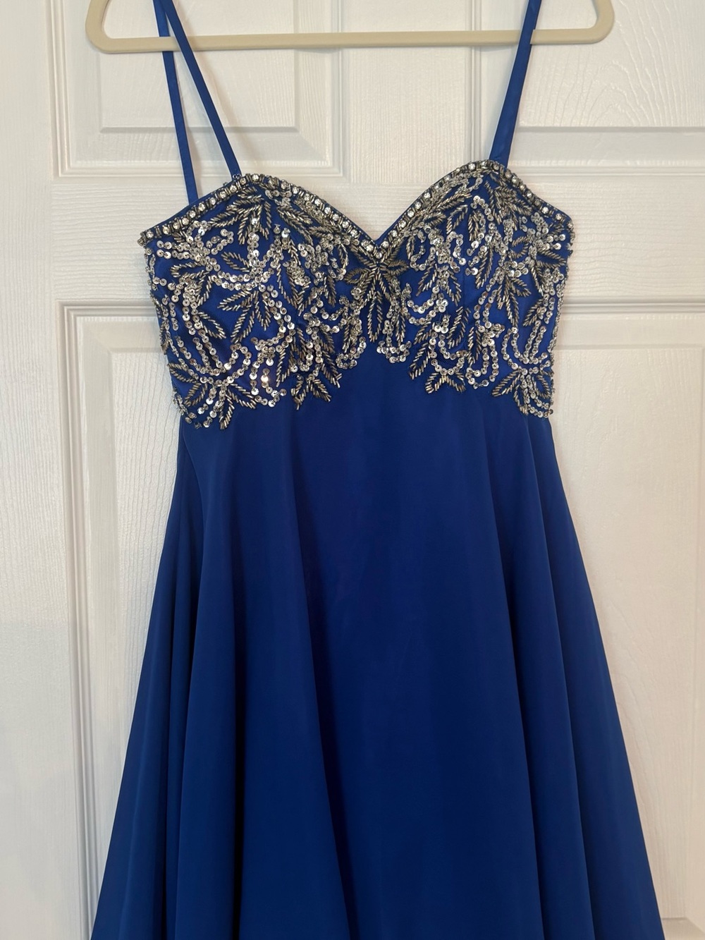 Damas by Tiffany Designs Cobalt Blue Beaded Cocktail Dress